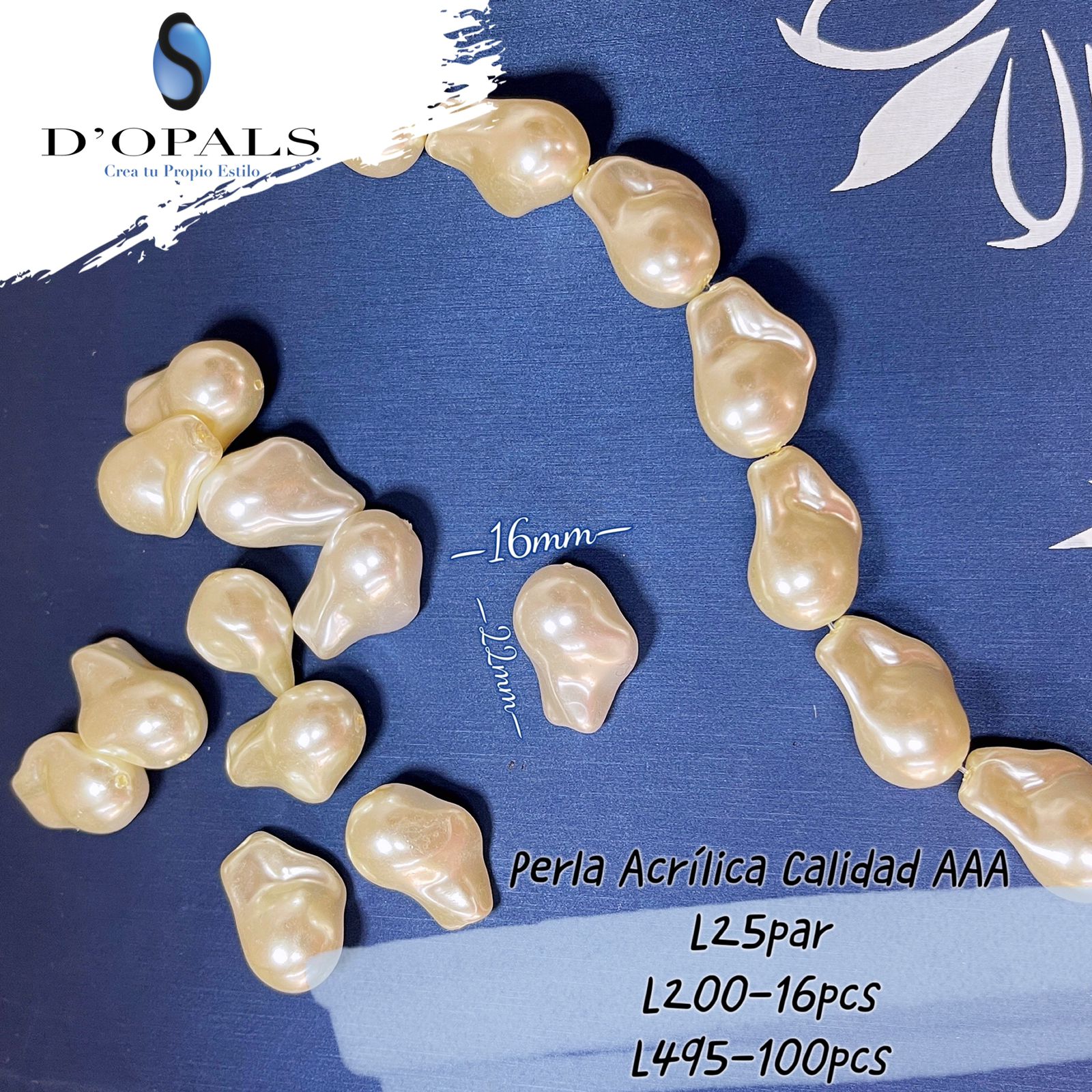 PERLAS ACRILICAS BARROCA 16X22MM RISTRA 14PCS