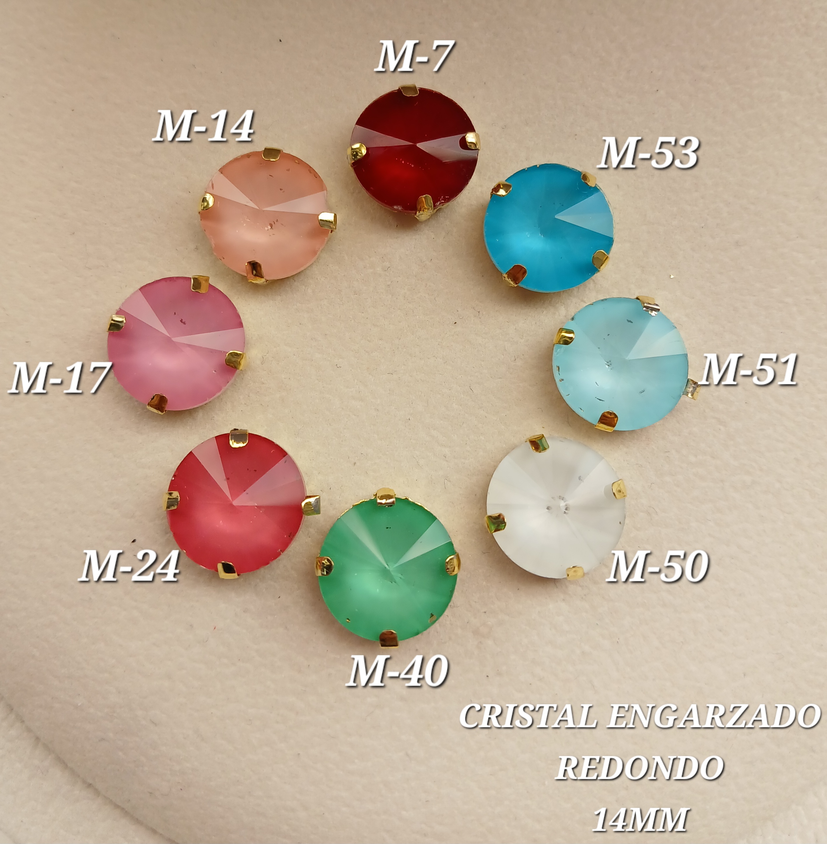 CRISTAL ENGARZADO REDONDO MEDIANO 14MM BOLSA 6 PARES