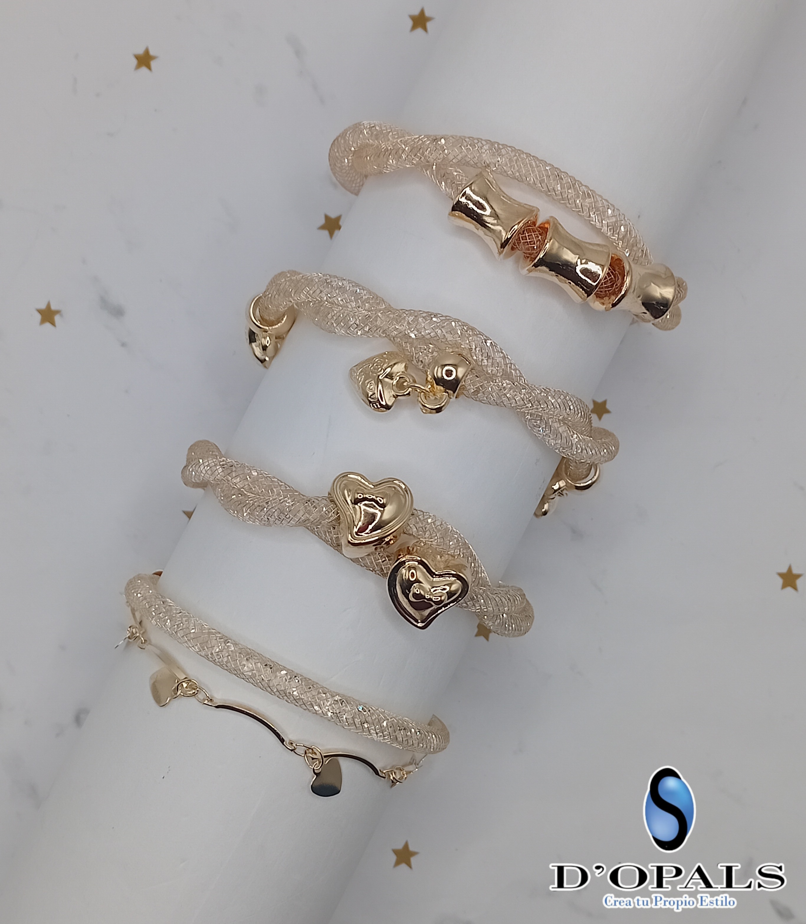 BRAZALETES DE CORDON MANGUERA Y CRISTALES