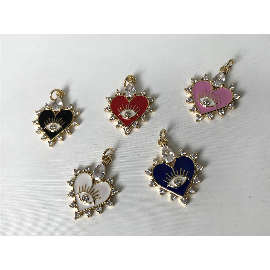 DIJE CORAZON CON OJO MICROCIRCONIA Y ENAMEL