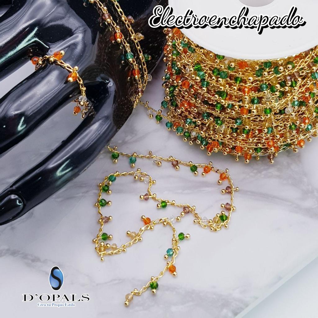 CADENA ELECTROENCHAPADO CON CRISTAL RONDEL ROLLO 10MTS