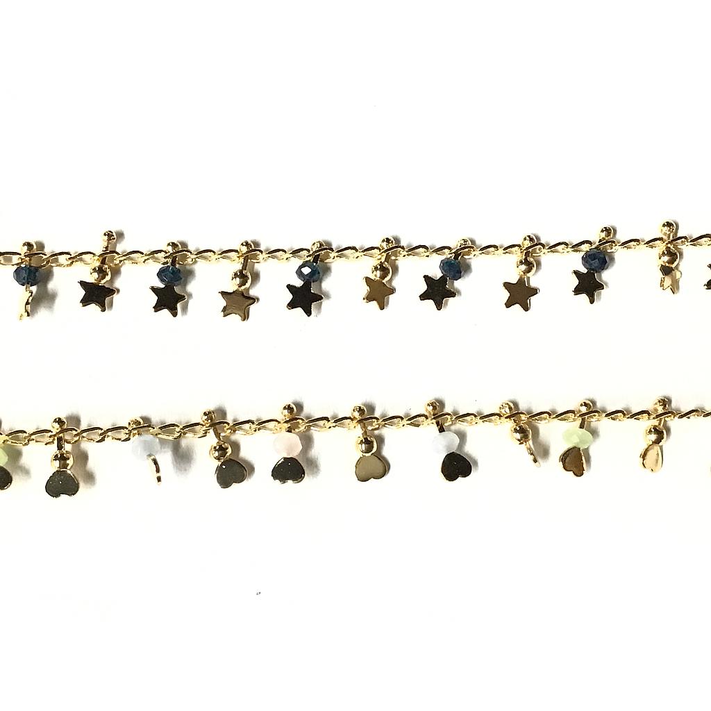 CADENA DE ELECTROENCHAPADO CON CRISTALES Y CORAZONES O ESTRELLAS