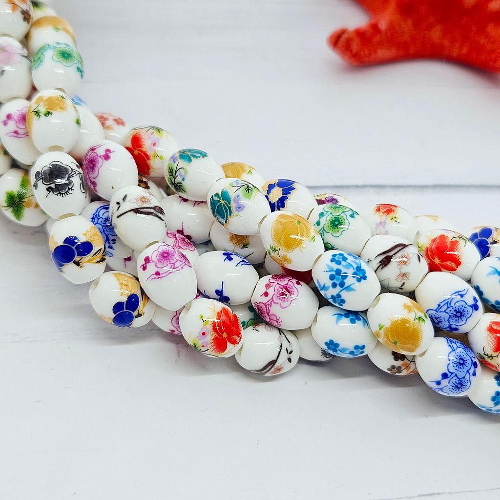 CERAMICA OVALADA CON FLORES 10X8MM