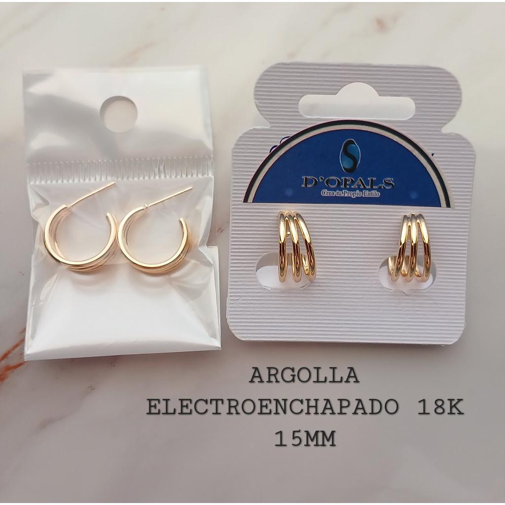 ARGOLLA  15MM, ELECTROENCHAPADO 18K