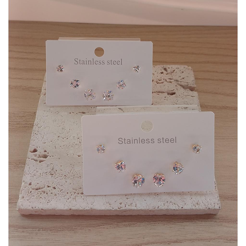 SET ARETES DE ACERO CON CRISTAL