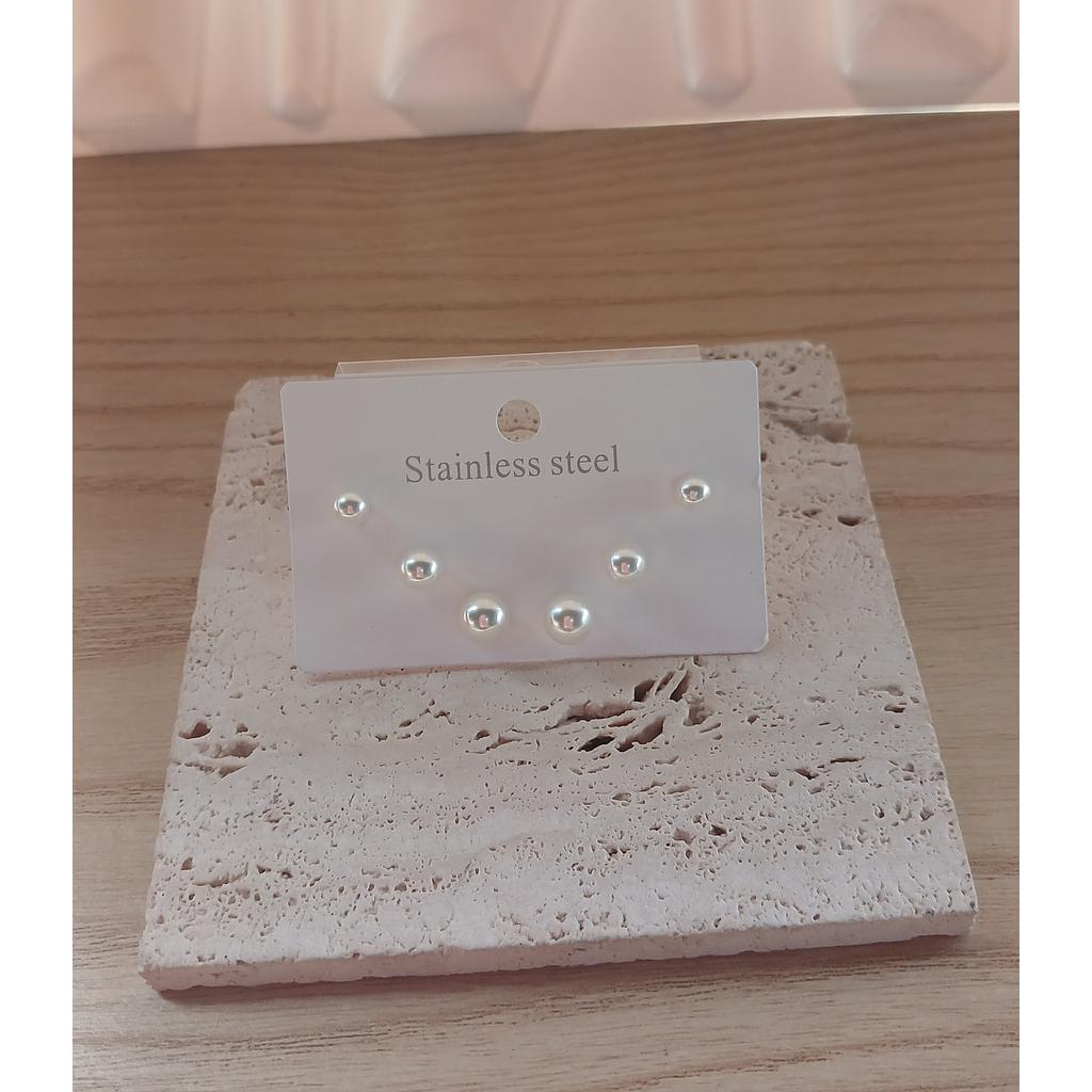 SET ARETES DE ACERO CON PERLA