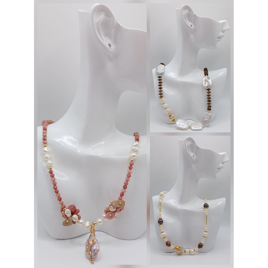 COLLARES TERMINADOS CON PERLAS Y PIEDRAS