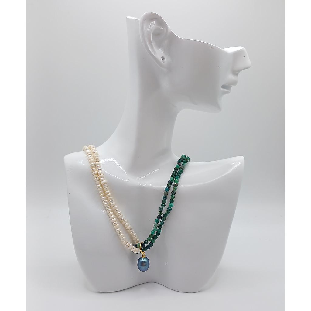 COLLAR TERMINADO CON PERLA Y PIEDRA