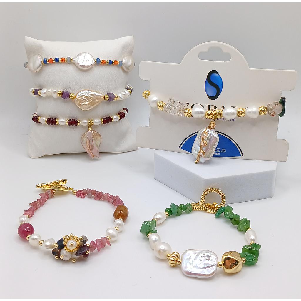 PULSERAS TERMINADAS CON PERLAS Y PIEDRAS