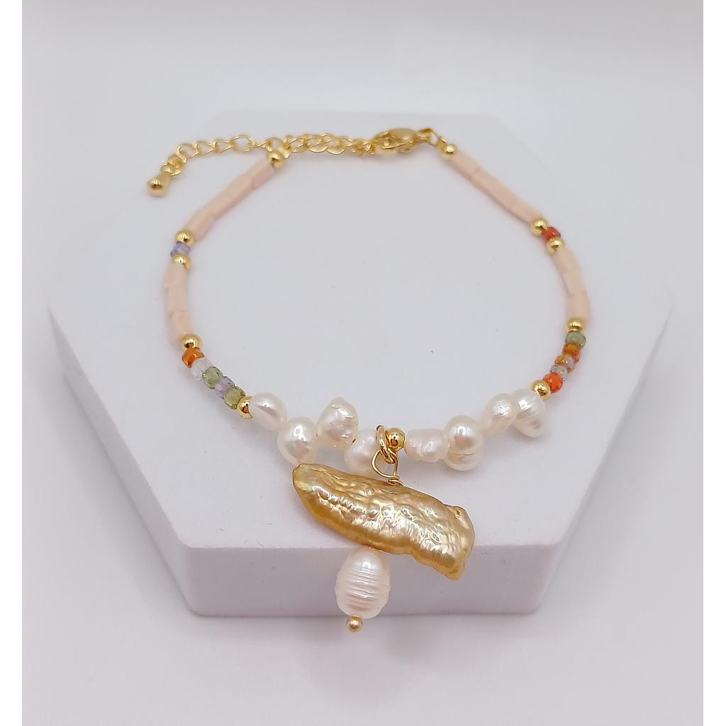 PULSERA TERMINADA CON PERLAS Y PIEDRAS