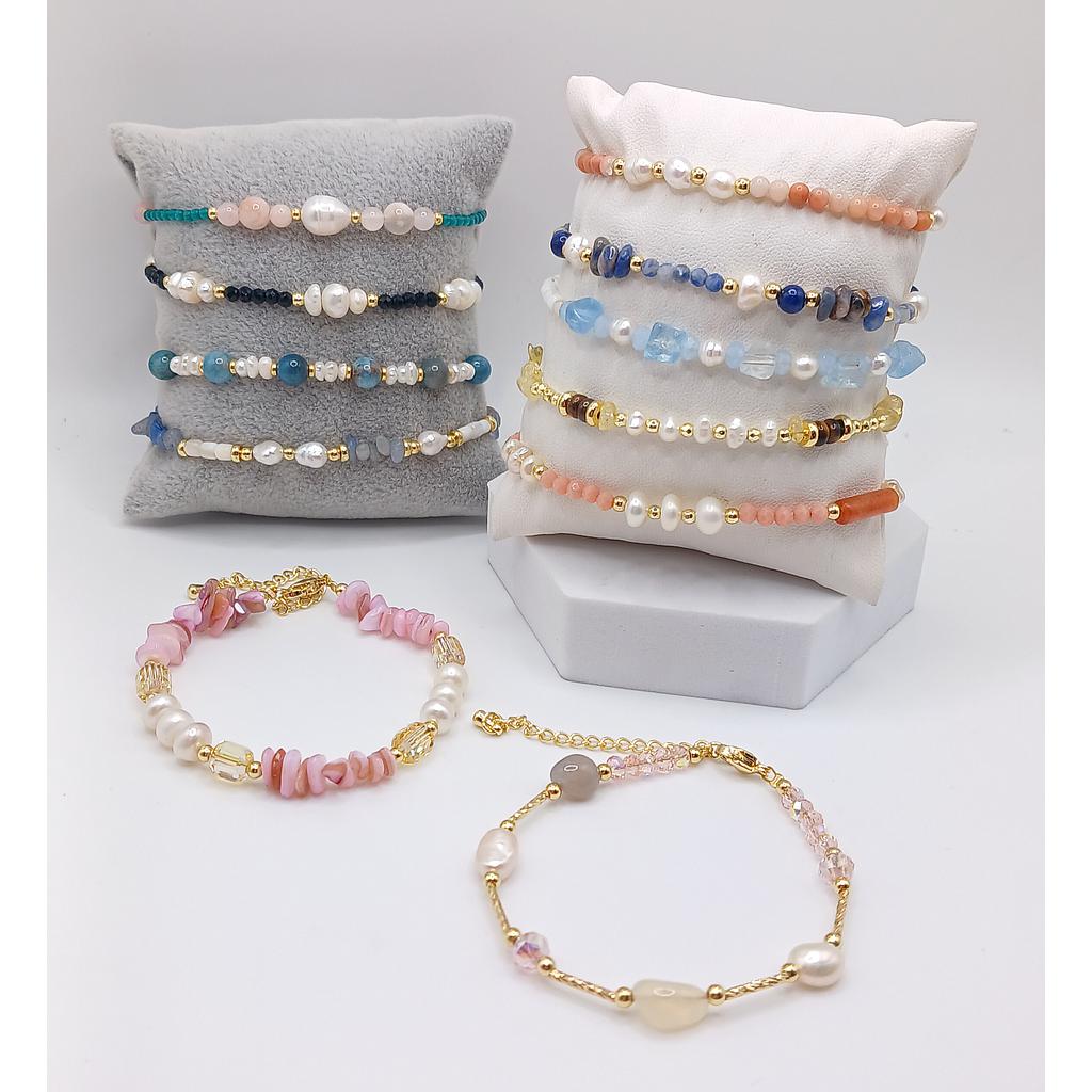PULSERAS TERMINADAS CON PERLAS Y PIEDRAS