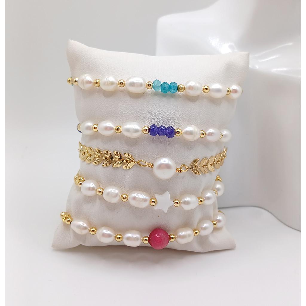 PULSERAS TERMINADAS CON PERLAS Y PIEDRAS