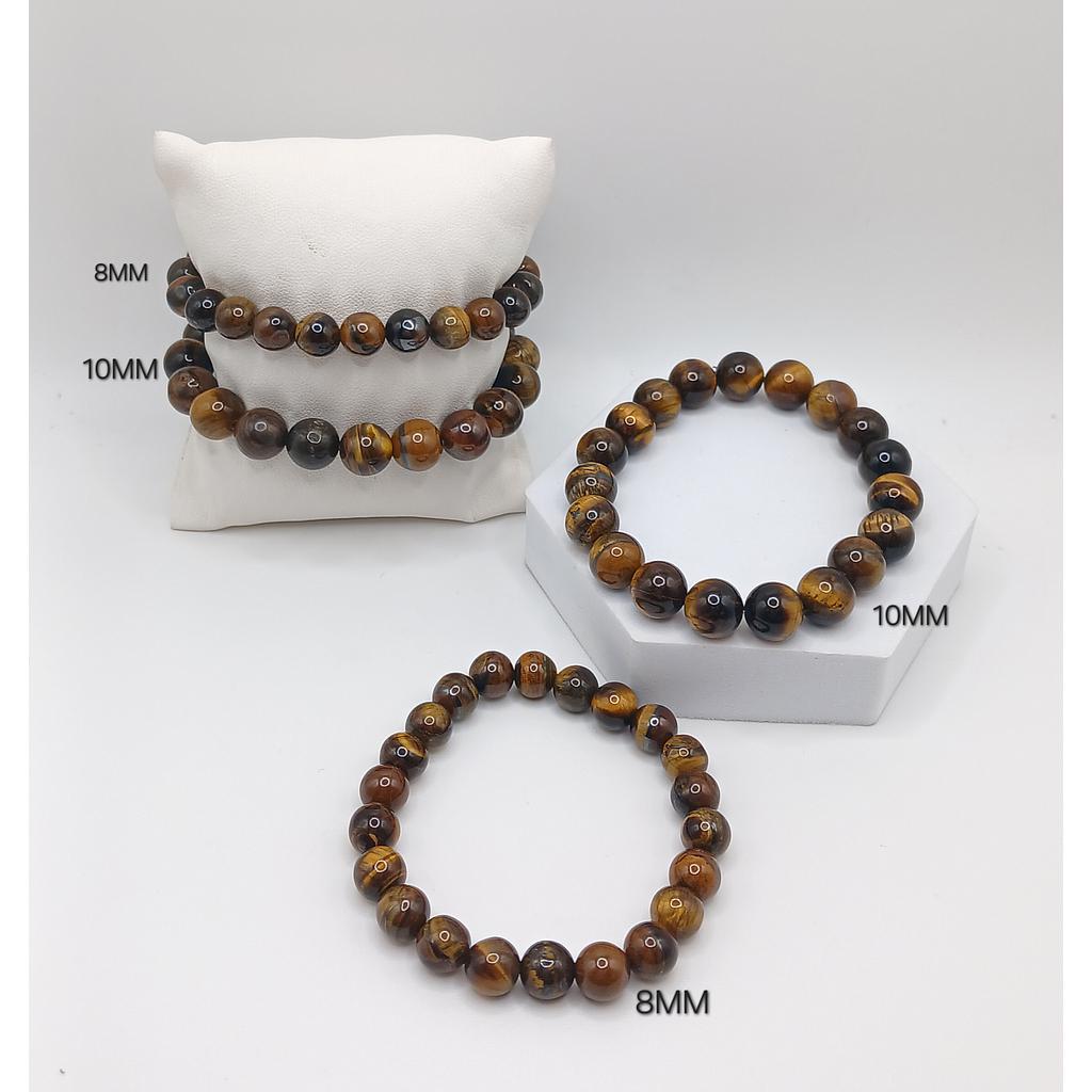 PULSERA ELASTICA TERMINADA CON PIEDRA OJO DE TIGRE 10MM