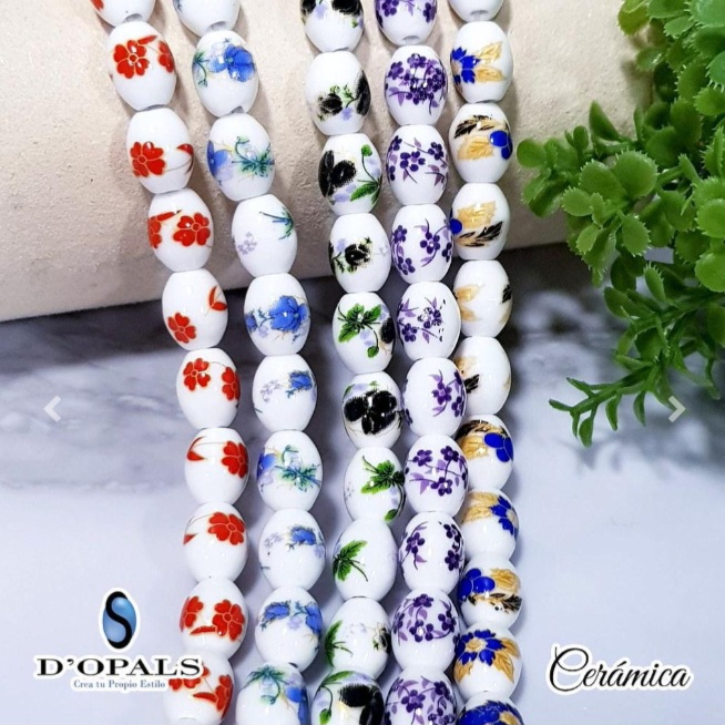 CERAMICA OVALADA CON FLORES 10X8MM