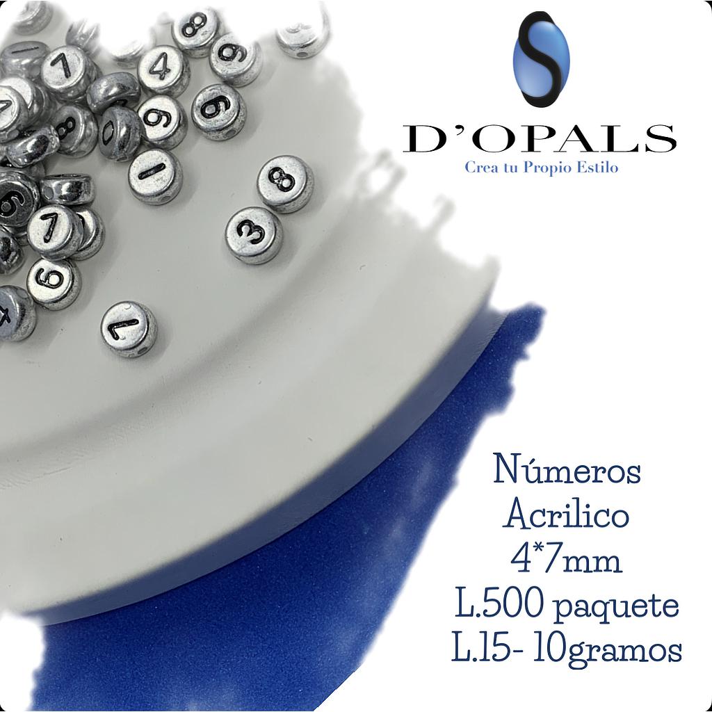 SEPARADOR ACRILICO NUMERO PLATEADO 4X7MM BOLSA 10GR