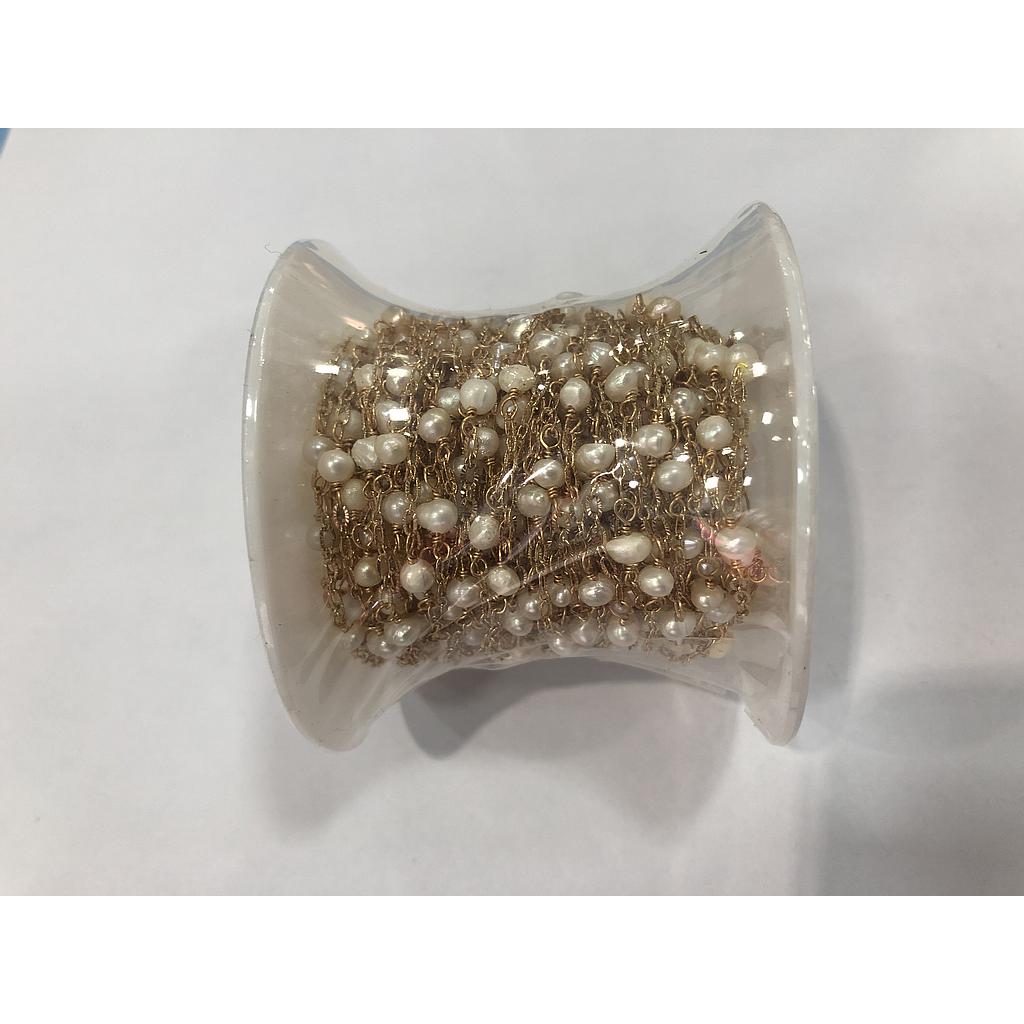 CADENA DE ELECTROENCHAPADO CON PERLA ROLLO 10 MTS