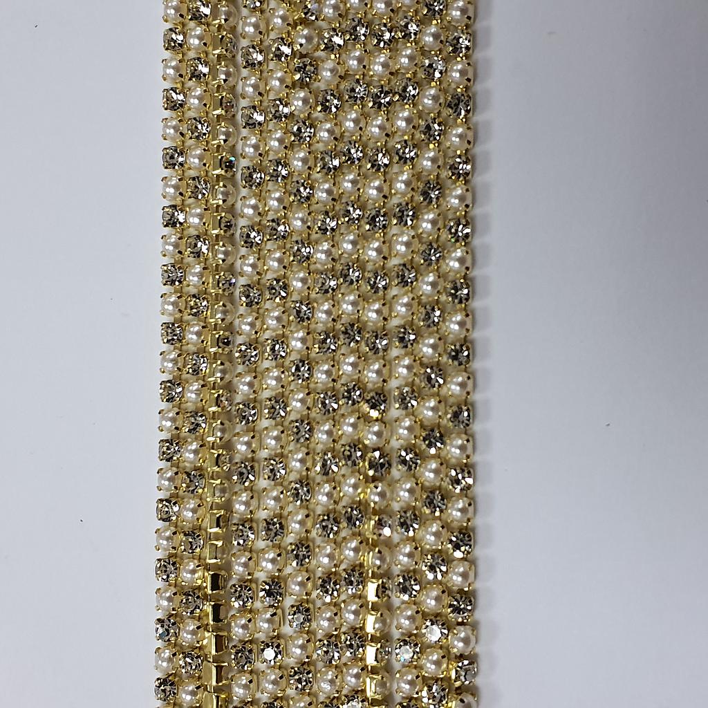 CADENA STRASS CRISTAL Y PERLA