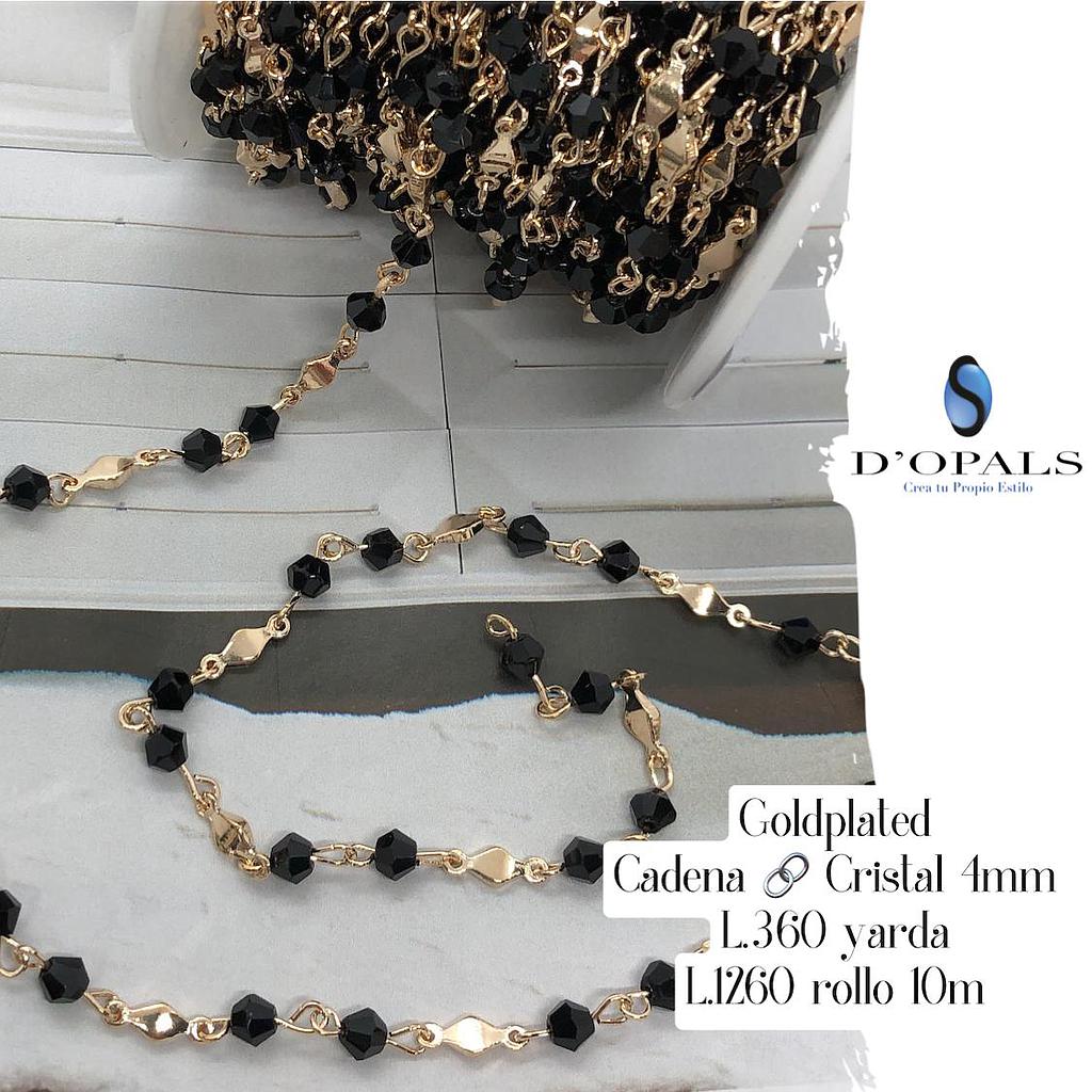 CADENA GOLDPLATED CON CRISTAL NEGRO 4MM ROLLO 10MTS