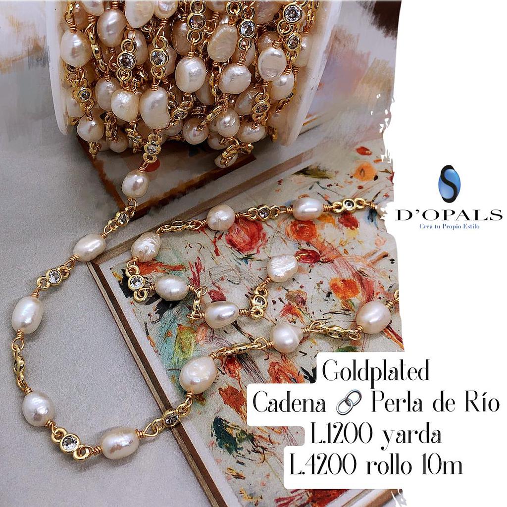 CADENA GOLDPLATED CON PERLA DE RIO ROLLO 10MTS