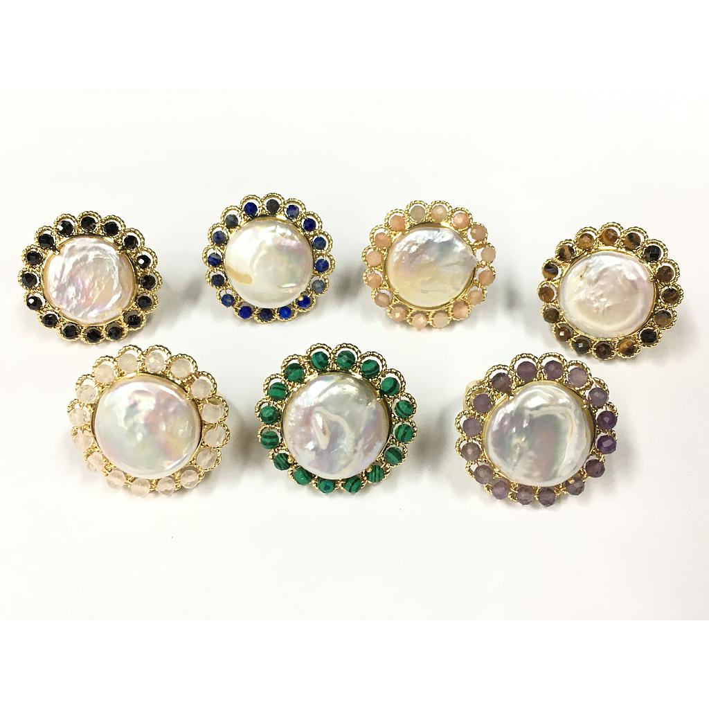 ANILLO AJUSTABLE PERLA BARROCA Y CRISTALES