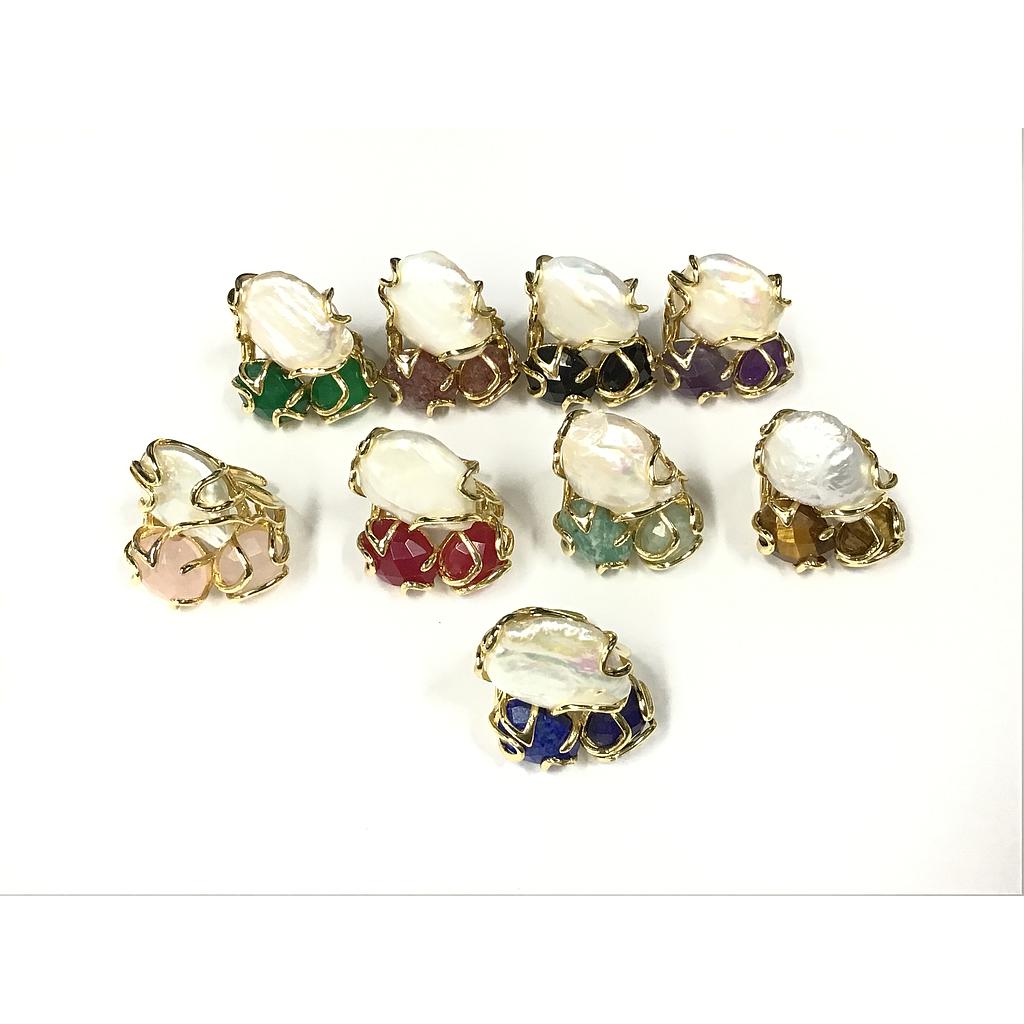 ANILLO AJUSTABLE PERLAS Y PIEDRAS ENGARZADAS