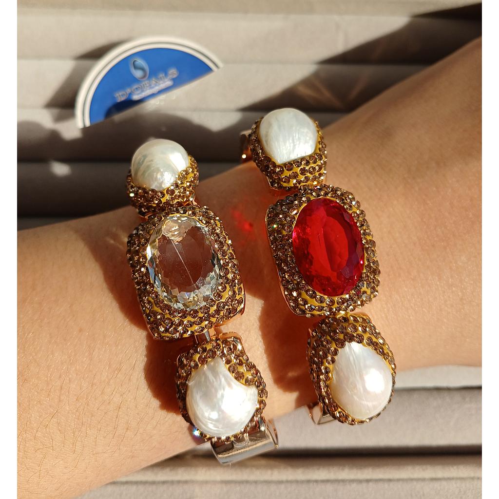 BRAZALETE DE DRUZY CON PERLA Y CRISTAL