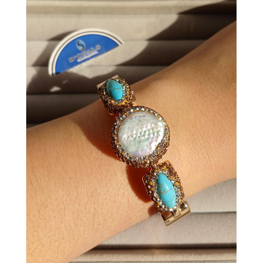 BRAZALETE DE DRUZY CON PERLA Y PIEDRA