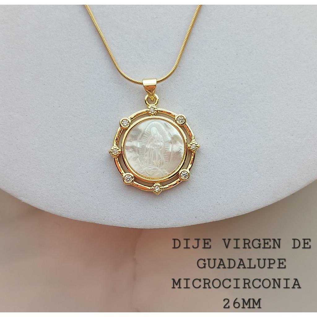 DIJE VIRGEN DE GUADALUPE CON CONCHA NACAR MICROCIRCONIA 26MM