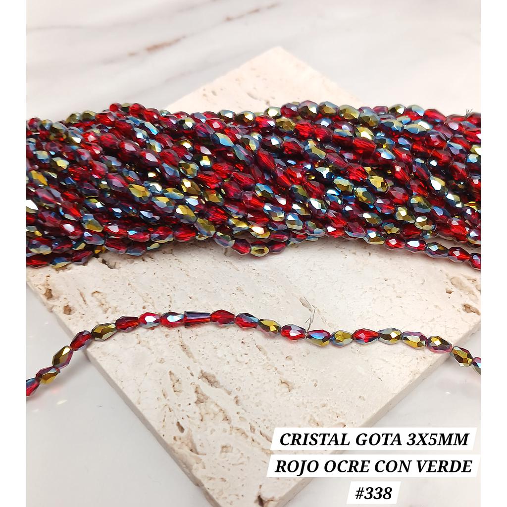 CRISTAL DE GOTA 3X5MM ROJO OCRE CON VERDE