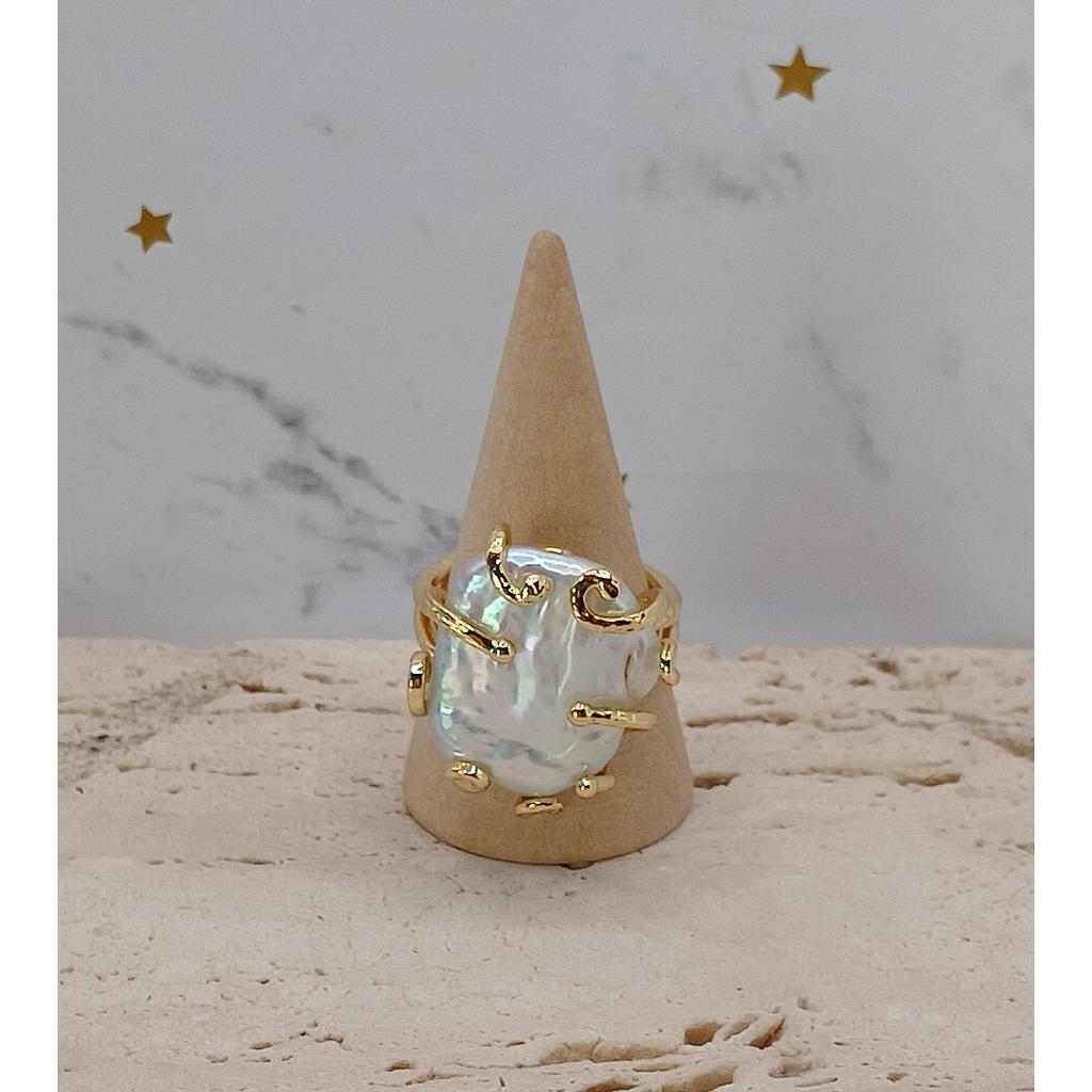 ANILLO AJUSTABLE CON PERLA BARROCA DE MICROCIRCONIA