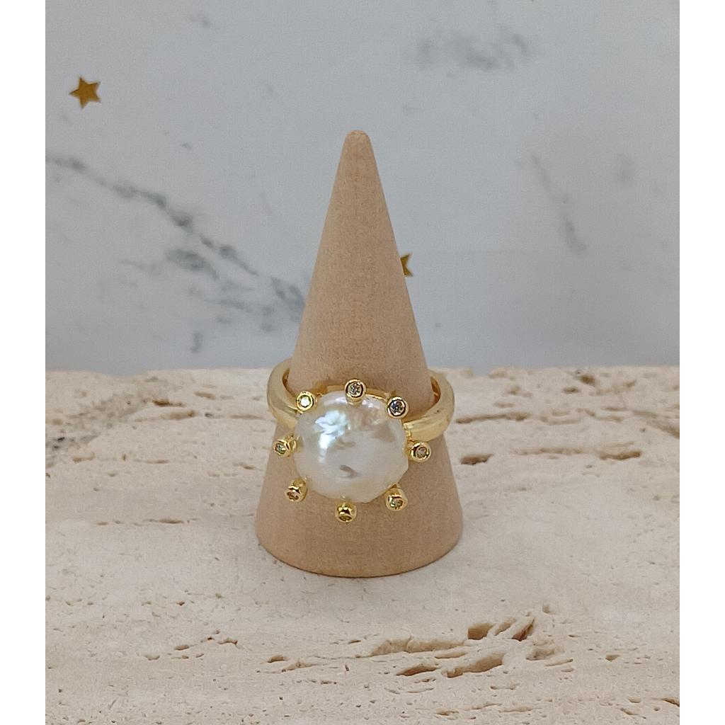 ANILLO AJUSTABLE CON PERLA BARROCA DE MICROCIRCONIA