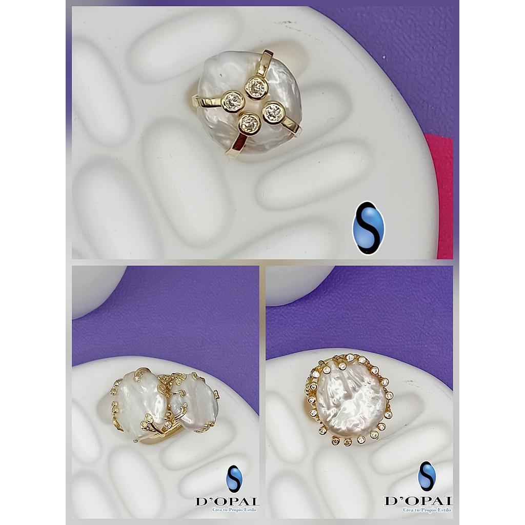 ANILLOS AJUSTABLES CON PERLA BARROCA DE MICROCIRCONIA