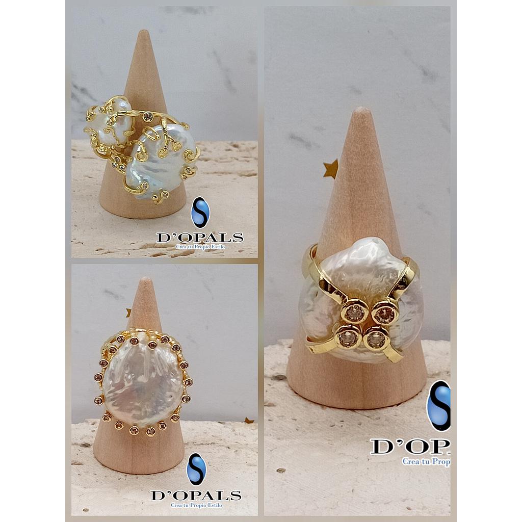 ANILLOS AJUSTABLES CON PERLA BARROCA DE MICROCIRCONIA