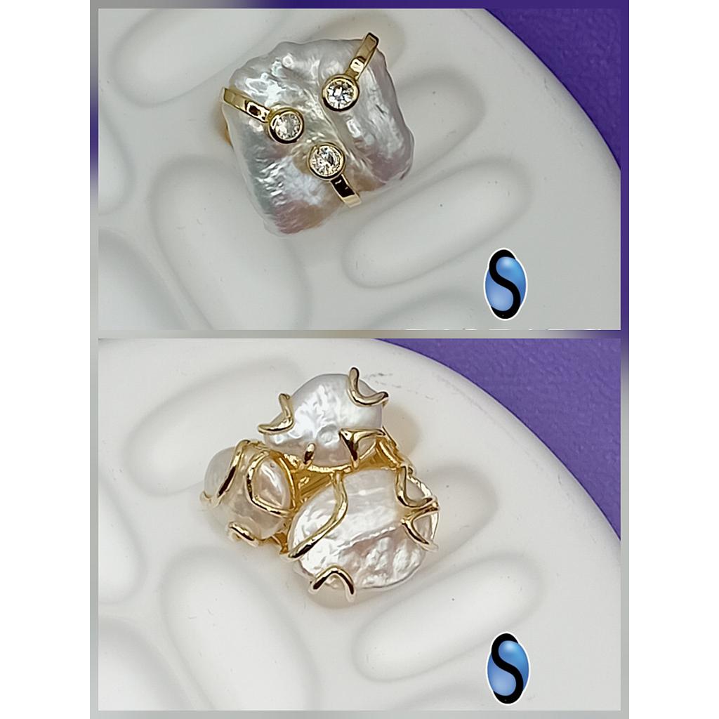 ANILLOS AJUSTABLES CON PERLA BARROCA DE MICROCIRCONIA