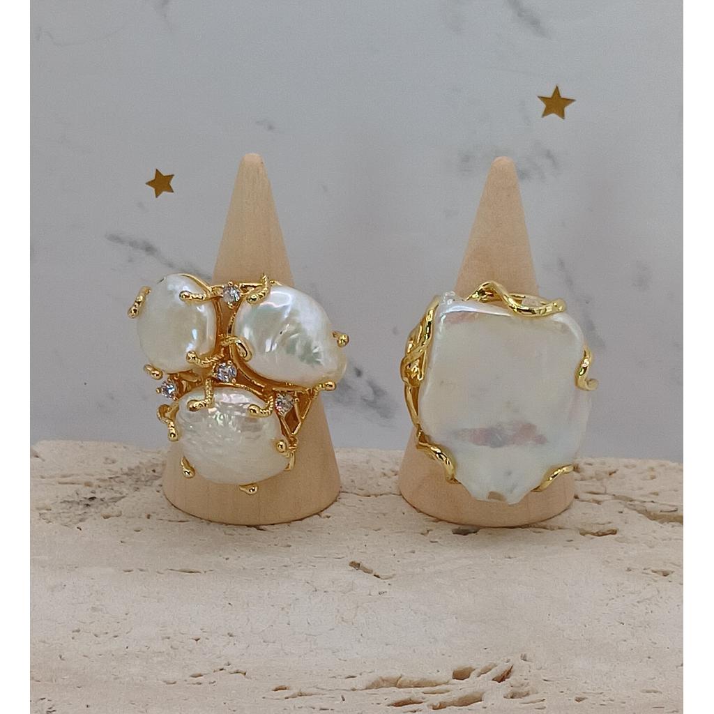 ANILLOS AJUSTABLES CON PERLA BARROCA DE MICROCIRCONIA