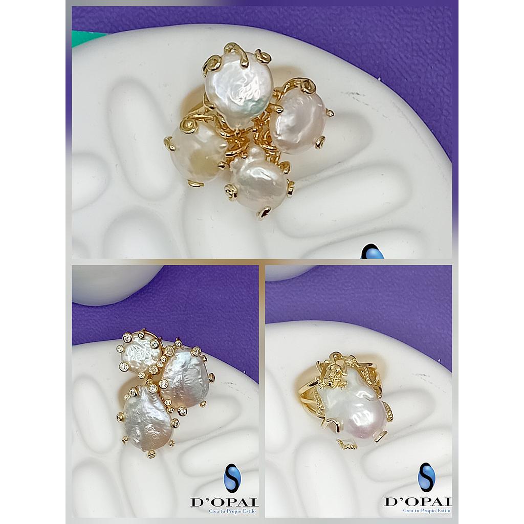ANILLOS AJUSTABLES CON PERLA BARROCA DE MICROCIRCONIA