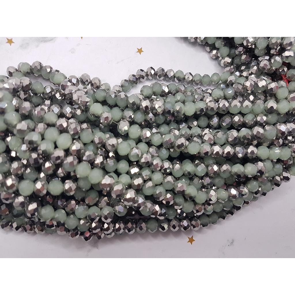 CRISTAL RONDEL VERDE Y PLATEADO 4MM