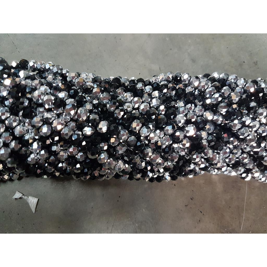 CRISTAL RONDEL NEGRO Y PLATEADO 4MM